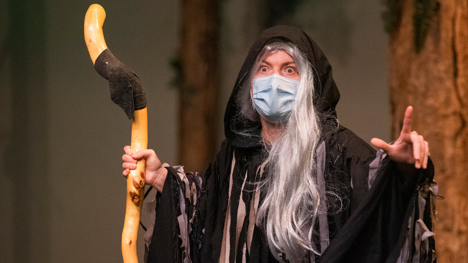 Heather Matthews gestures while playing The Witch during dress rehearsals for “Into The Woods,” presented by the Centralia College Theatre program.